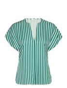 Fluid Stripe Vn Ss Blouse Green Tommy Hilfiger