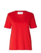 Slfessential Ss V-Neck Tee Noos Red Selected Femme