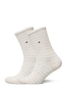 Th Women Sock 2P Small Stripe Beige Tommy Hilfiger