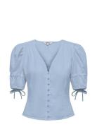 Onlcaro S/S But Linen Bl Top Cc Pnt Blue ONLY