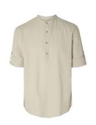 Slhregnew-Linen Shirt Tunic Ls Band Beige Selected Homme