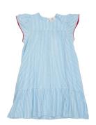 Seersucker Dress W. Frill Sleeves Blue Copenhagen Colors