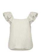 Slfvittoria Striped Ruffle Sleeve Top B White Selected Femme