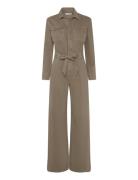 Denim Jumpsuit Belt Khaki Mango