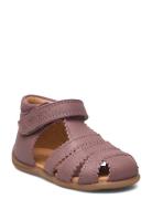 Starters™ Scallop Velcro Sandal Purple Pom Pom