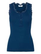 Silk Top W/ Button & Lace Blue Rosemunde