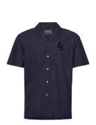 Pinstripe Revere Collar Shirt Navy Lyle & Scott