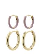Marit Purple Hoop Earrings 2-In-1 Set Gold Pilgrim
