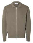 Slhdane Ls Knit Structure Cardigan Noos Grey Selected Homme