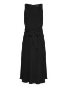 Belted Crepe Sleeveless Dress Black Lauren Ralph Lauren