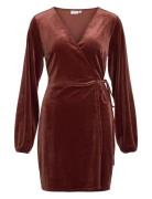 Vikatja L/S Short Velvet Wrap Dress/Ka Burgundy Vila