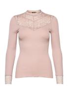 Silk T-Shirt W/ Lace Pink Rosemunde