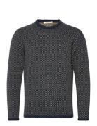 Jacquard Crew Neck Knit - Regenerat Navy Knowledge Cotton Apparel