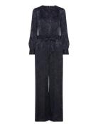 Arya Satin Jacquard Jumpsuit Black French Connection