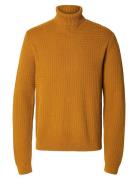 Slhzig Ls Knit Structure Roll Neck Orange Selected Homme