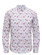 Onsalf Xmas Aop Slim Poplin Ls Shirt White ONLY & SONS