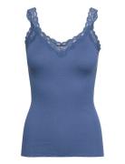 Rmwbalta Modal Sl V-Neck Top Blue RM By Rosemunde