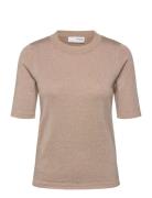 Slflura Lurex 2/4 Knit O-Neck Beige Selected Femme