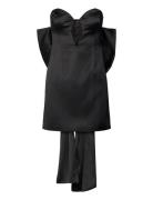 Eleni Bow Back Satin Dress Black Bardot