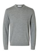 Slhtray Ls Knit Merino Crew Neck Noos Grey Selected Homme