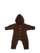 Jumpsuit Bouclé Merino Wool W. Buttons And Hoodie Brown Smallstuff