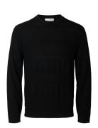 Slhtray Ls Knit Merino Crochet Crewneck Black Selected Homme