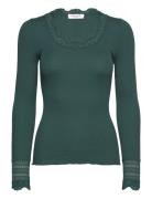 Rwbenita Silk Ls O-Neck Lace T-Shir Green Rosemunde