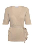 Fine Knit Wrap Top Beige Davida Cashmere