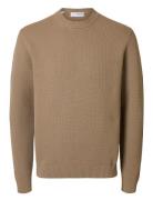 Slhdane Ls Knit Structure Crew Neck Noos Beige Selected Homme