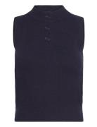 Knitted Gilet With Button Collar Navy Mango