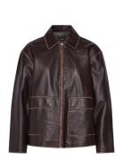 Leather-Effect Jacket With Contrast Stitching Brown Mango