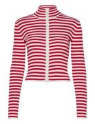 Cropped Knitted Zip Cardigan Red Monki