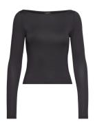 Long Sleeve Boat Neck Top Black Monki