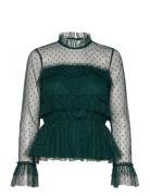 Rhoda Dotted Mesh L/S Blouse Green Bubbleroom