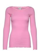 Organic T-Shirt W/Lace Pink Rosemunde
