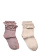 2 Pk Wool Lace Socks Nora Pink Wheat