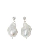 Giant Pearl Earrings Silver Blue Billie