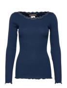 Organic T-Shirt W/Lace Navy Rosemunde