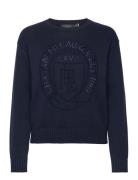 Logo-Crest Cotton Crewneck Sweater Navy Lauren Ralph Lauren