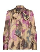 Floral Satin Charmeuse Tie-Neck Blouse Patterned Lauren Ralph Lauren