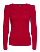 Stretch Cotton Ribbed Puff-Sleeve Tee Red Lauren Ralph Lauren