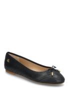 Jayna Stitched Leather Flat Black Lauren Ralph Lauren