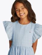 Textured Cotton Dress Ss Blue Tommy Hilfiger