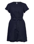 Belted Linen Dress Navy Lexington Clothing