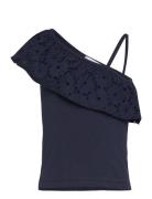 Ruffled Asymmetric T-Shirt Navy Mango