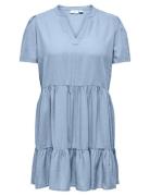 Cartiri-Caro S/S V-Neck Lin Dress Tlr Blue ONLY Carmakoma
