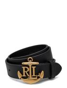 Anchor-Logo Leather Skinny Belt Black Lauren Ralph Lauren