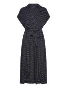 Polka-Dot Belted Crepe Dress Navy Lauren Ralph Lauren