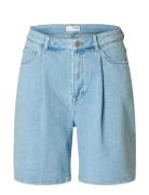 Slfanya-Gry Hw Pleat Denim Shorts Blue Selected Femme