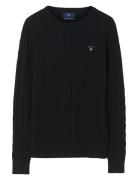 Stretch Cotton Cable C-Neck Black GANT